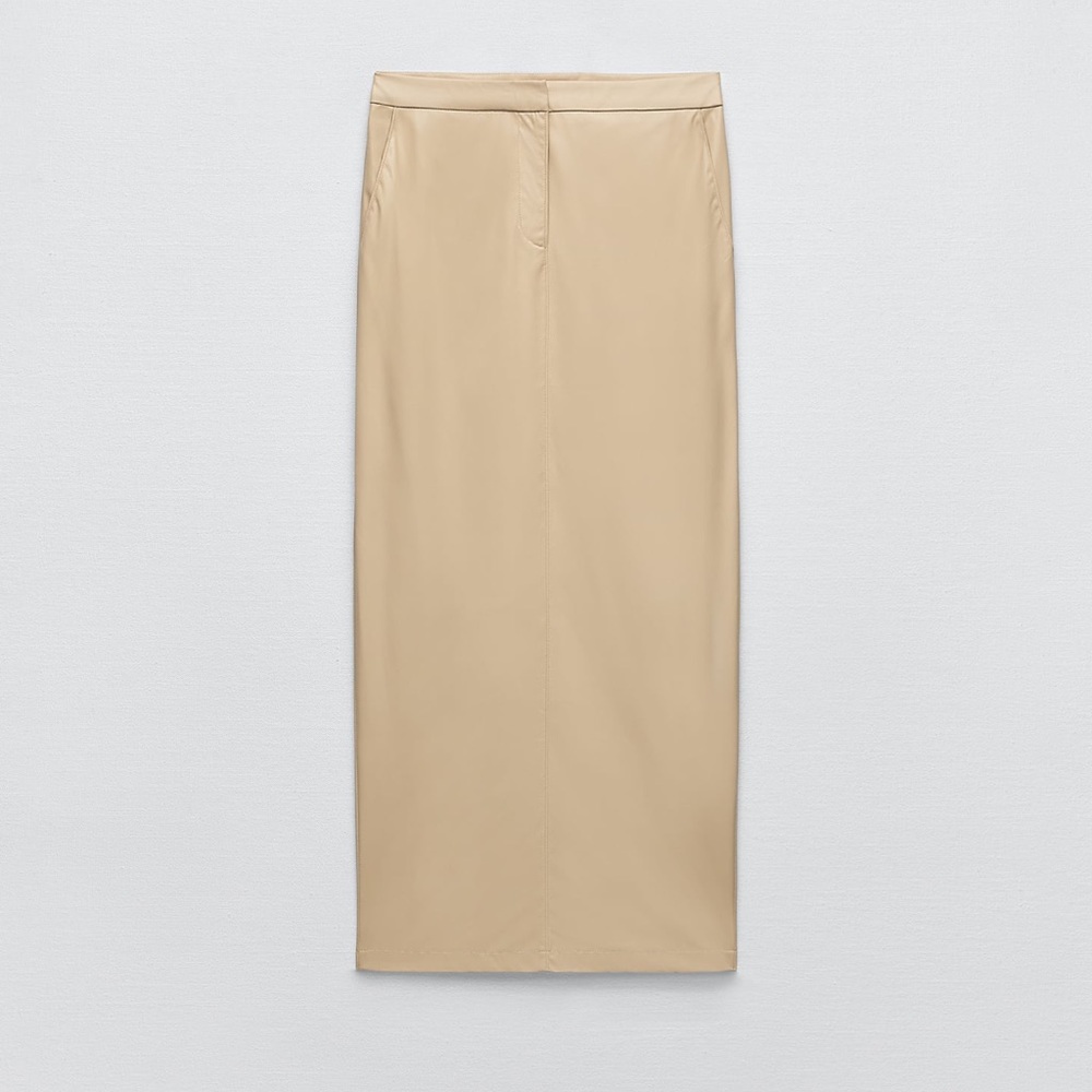 Zara Cream Faux Leather Back Slit Skirt - Picture 5 of 5